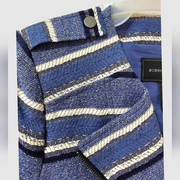 BCBGMaxAzria Blue Striped Moto Jacket Size XS Great Condition - Picture 5 of 7